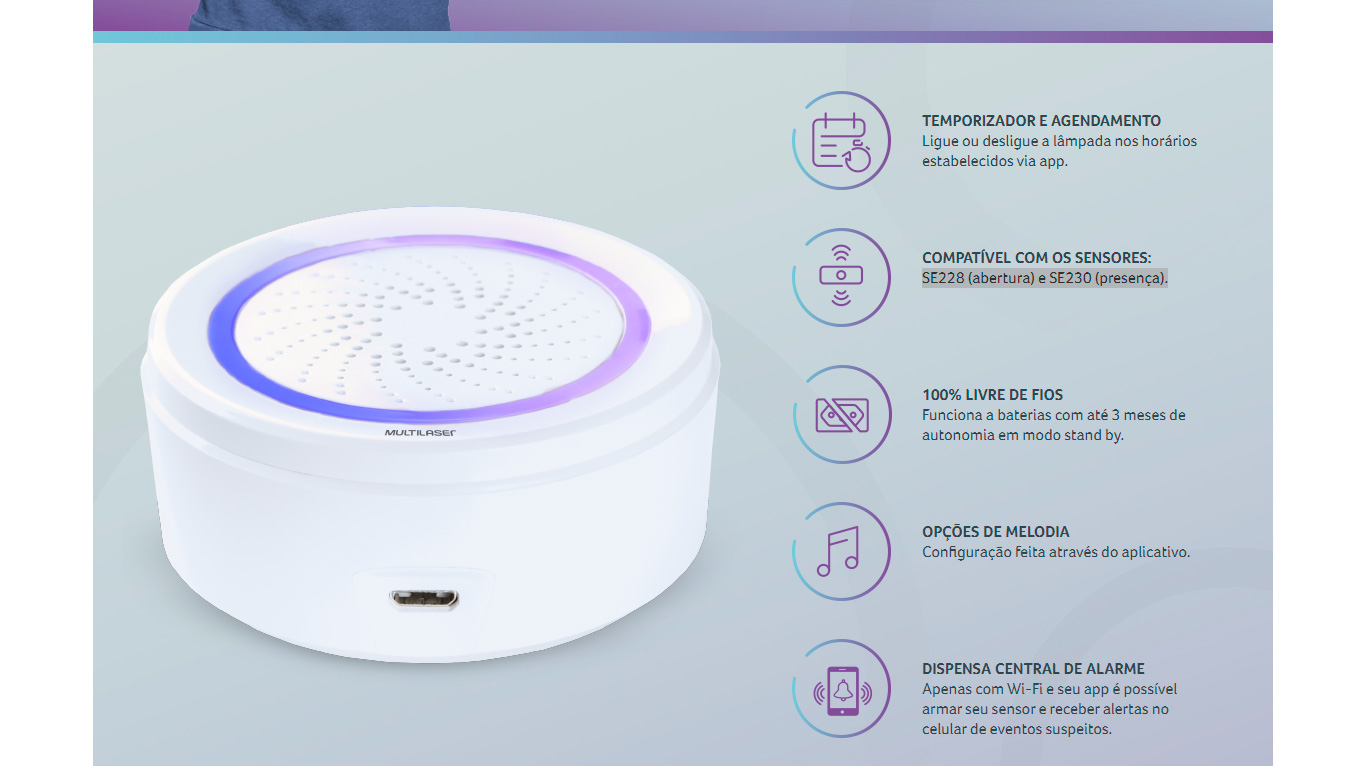 Sirene de Alarme Inteligente Wi-Fi Multilaser Liv - SE232